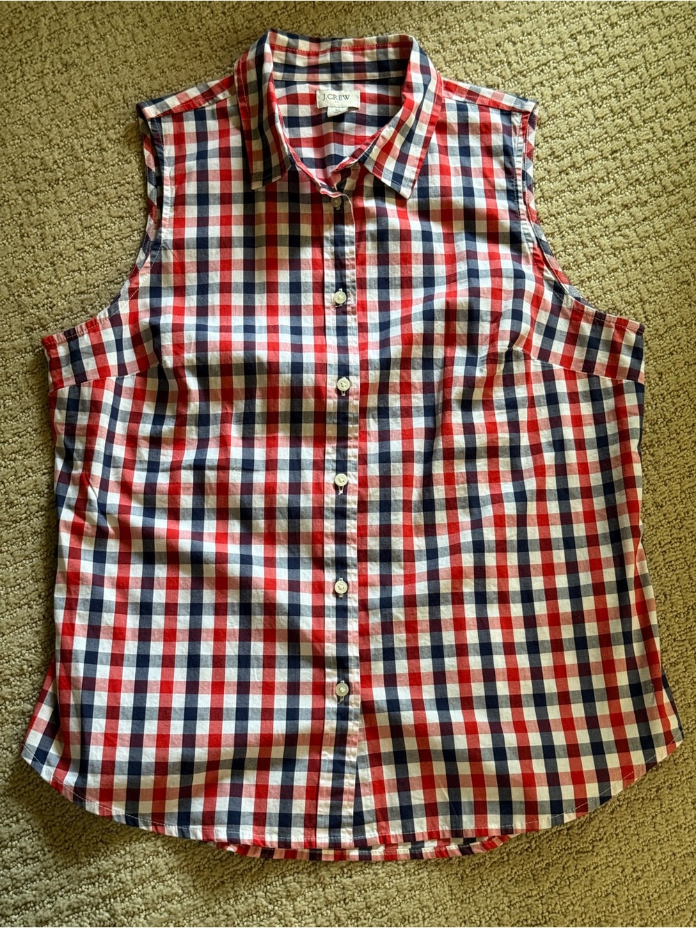 J. Crew Kids Red White and Blue Gingham Sleeveless Button-Up Top